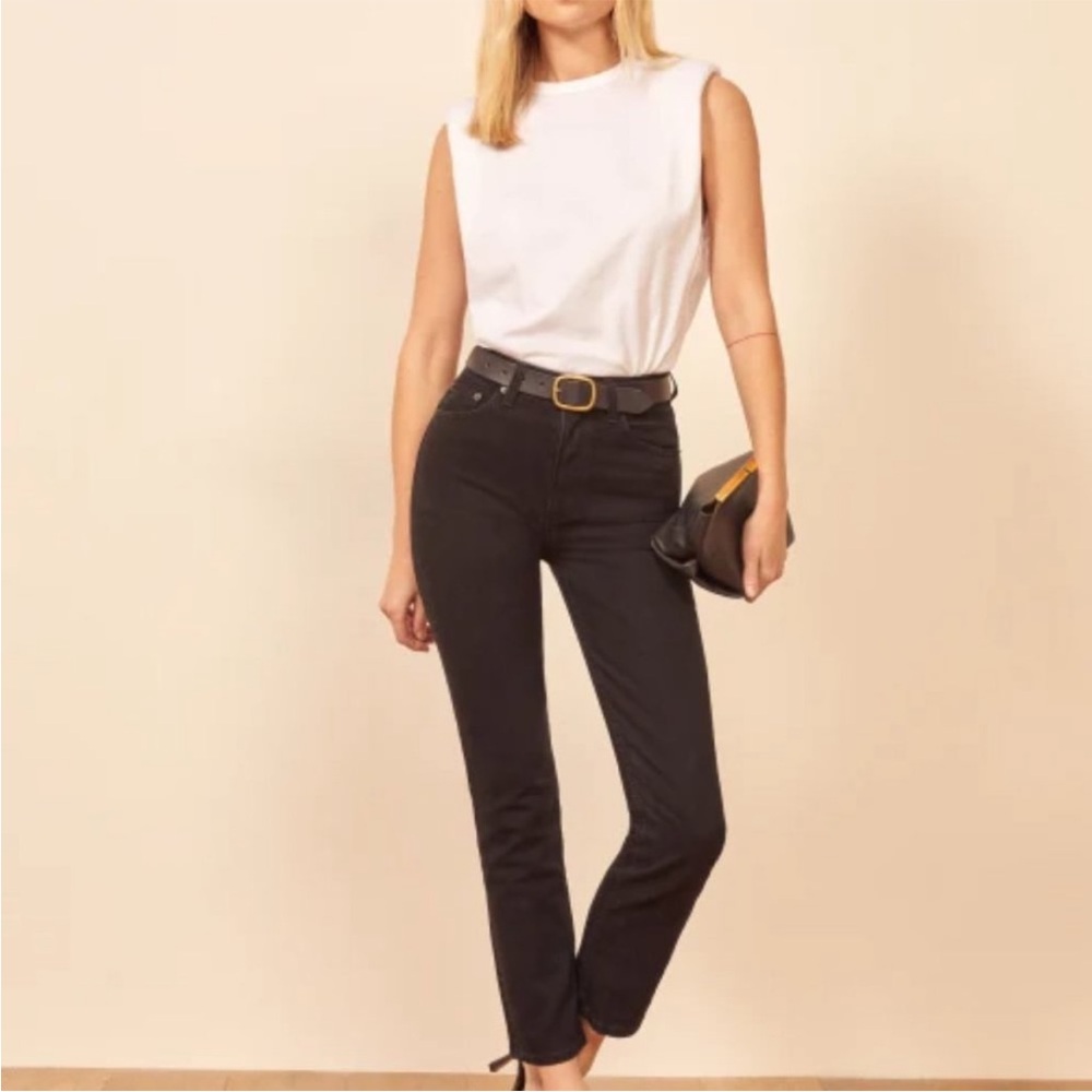 Reformation Women's Black Straight Leg Cropped Jeans(Liza High Rise)